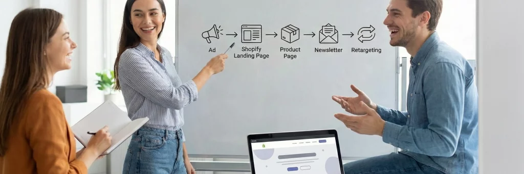 Rollout-Plan verbindet Ads, Shopify-Landingpage, Produktseite und Newsletter als abgestimmte Touchpoints für eine Kampagne.