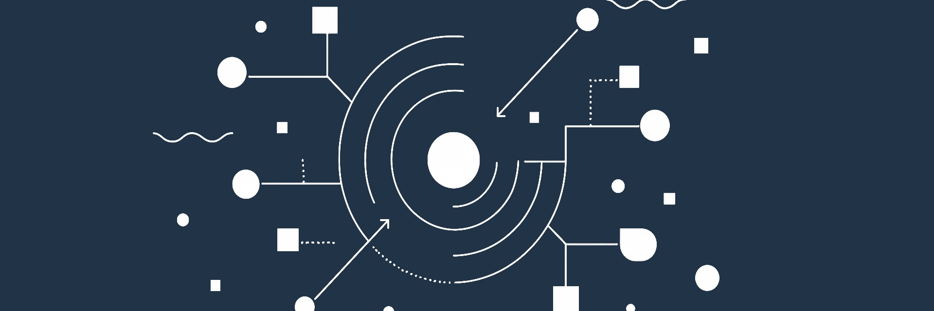 Abstrakte Illustration zum Thema Markenbekanntheit steigern mit Kreisen und Linien in Dunkelblau-Weiß von MadeByMates